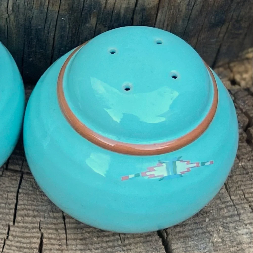 Western Turquoise Ceramic Salt and Pepper Shakers by Noritake